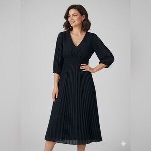 Just...Taylor Black Long Sleeve Pullover Dress,Pleated 3/4 Elastic Sleeve/Skirt